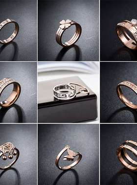 极速Rose gold titanium ssteel couple ring color gold love yo