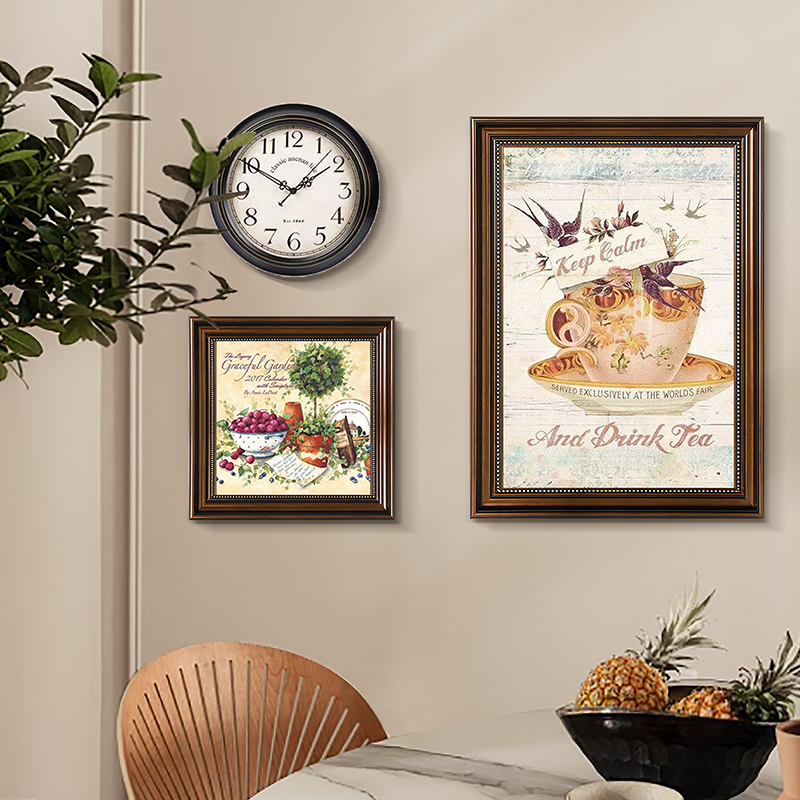 极速复古餐厅装饰画客厅饭厅挂画带钟表怀旧艺术壁画Y时钟美式法