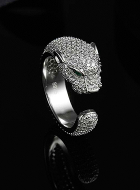 极速豹头开口戒指网红同款u微镶锆石全钻满钻日韩豹子头男女情侣