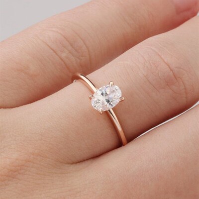 极速QXJEWEL Oval Cut 14K uSolitaire Ring Moissanite Engageme