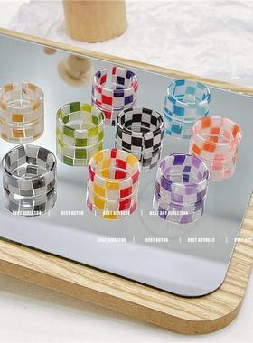 极速-ins stitching plaid open riCng diy resin ring accessori