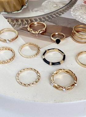 极速Ring set 10 Piece ySet rings复古镂空黑色关节戒指组套10件