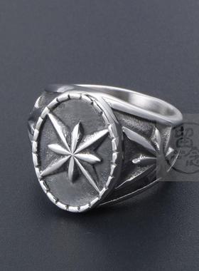 极速。War wolf jewelry retro round star ringO fashion tendy