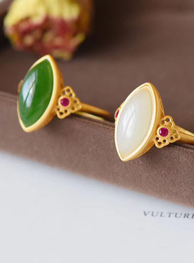 极速New Hetian jade living mouth ring white jade jaVsper rin
