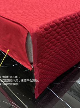 极速婚庆纯棉床盖 防滑60w支长绒棉单件夹棉加厚床罩床单红色结婚