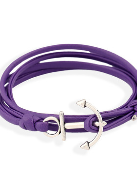 极速欧美非主流复古海o军风PU皮革手錬 伸缩手环 二圈船锚手琏义