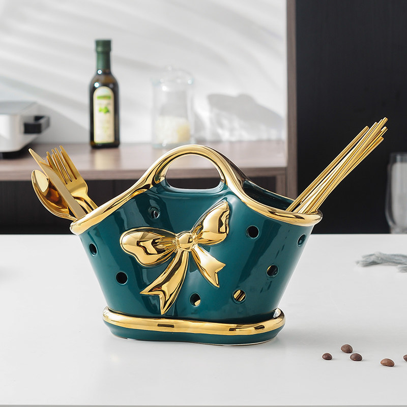 极速炫彩陶瓷筷架筒金边轻奢连体双筒沥水笼N厨房餐具收纳盒家用,餐饮具,餐具笼/架,淘宝优惠券,粉丝福利购,淘宝优惠卷