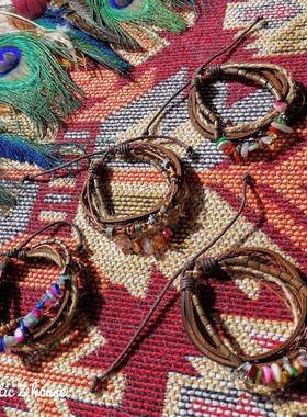 极速Handmade#波西米亚民族风嬉皮风牛皮J手錬匠人手工hippie欧美