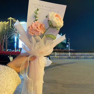 极速康乃馨玫瑰花手工diy礼物编织材料包成O品钩织花束毛线母亲节