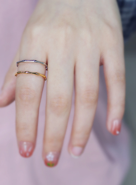 极速【戒指】电镀14K金 金银两色竹节开口戒 食S指戒 基础简约百