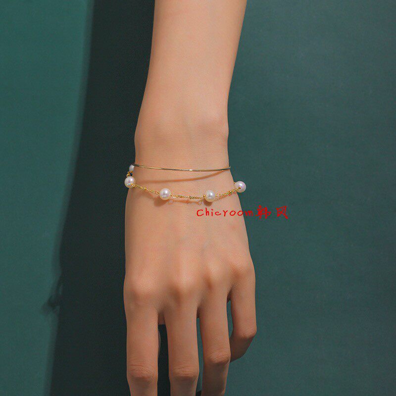 极速私人定制 14kn注金手工制作 天然淡水珍珠精致秀气手錬手镯套