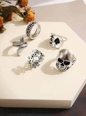 极速叨扑克f牌戒指创意个性复古古银黑桃纸牌关节戒指5件套