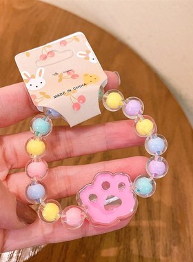 极速儿童压克力j手錬女童小孩花朵果冻色串珠可爱手环学生首饰手