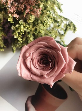 极速永生花diyj花材 B级4-5单朵彩色玫瑰花头  玫瑰礼盒手工礼物