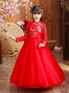 极速女童汉服冬装2022新款儿童冬款古装古代改良T旗袍红色中国风