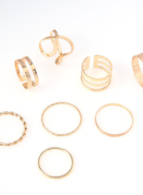 极速LATS Punk Gold Color Round Hollow Geometric RingsY Set f