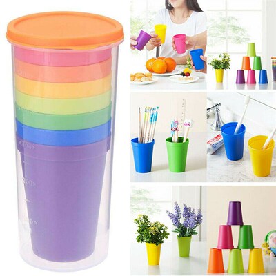极速7Pcs Mug Plastic Cups Water CBattle Set Of 8 Reusable Pi