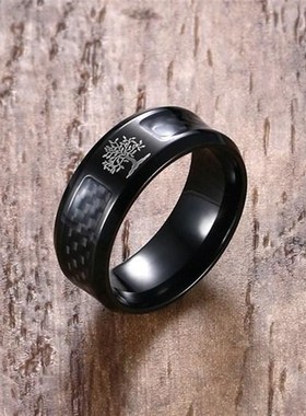 极速戒指戒指个性j钛钢戒子潮男食指男士碳纤维饰品时尚8mm黑色周