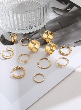 极速叨个性蝴蝶戒指镂空爱心关节戒指合金简约开S口戒指套装12件