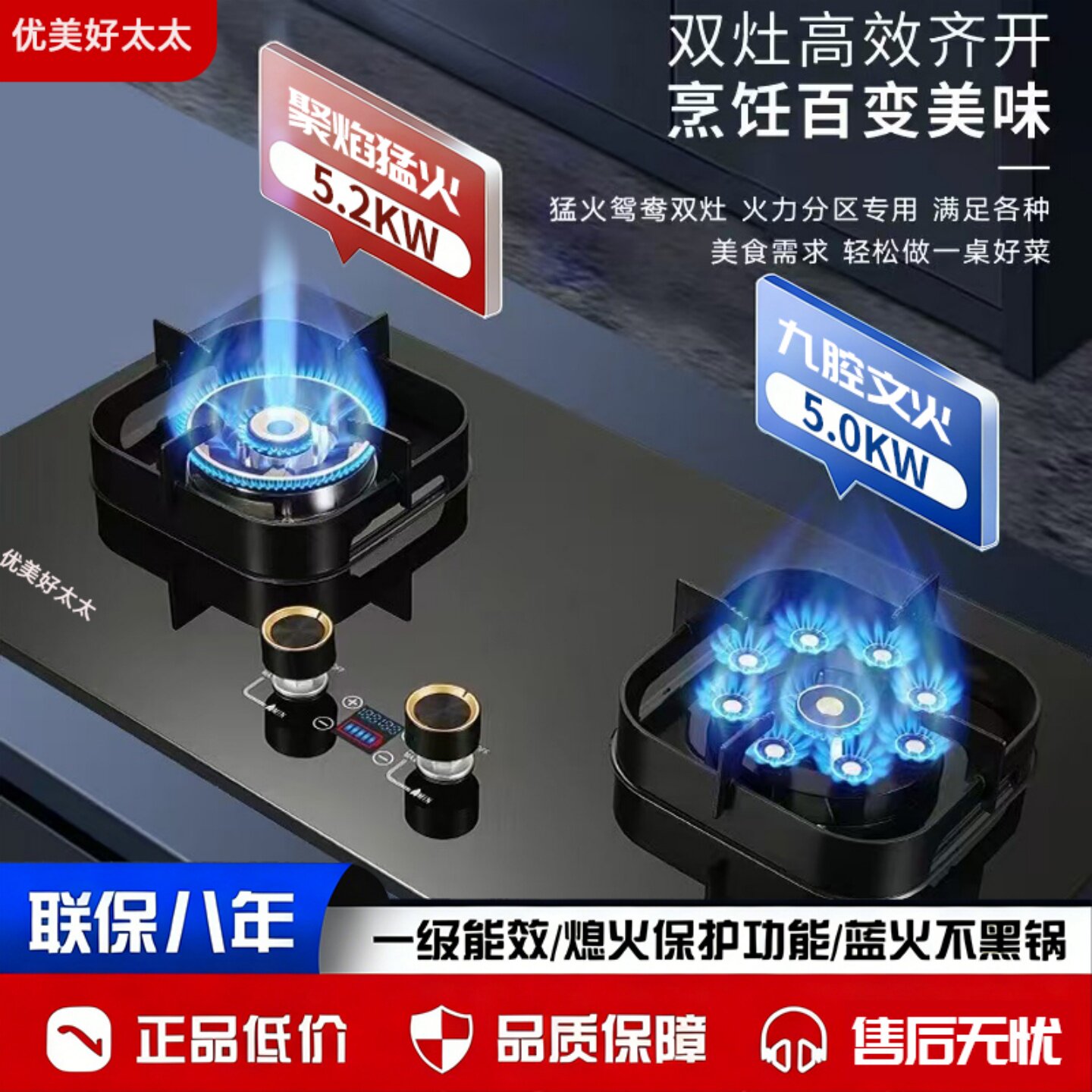 好太太燃气灶家用猛火双灶煤气天然气台式嵌入式液化气定时节能炉