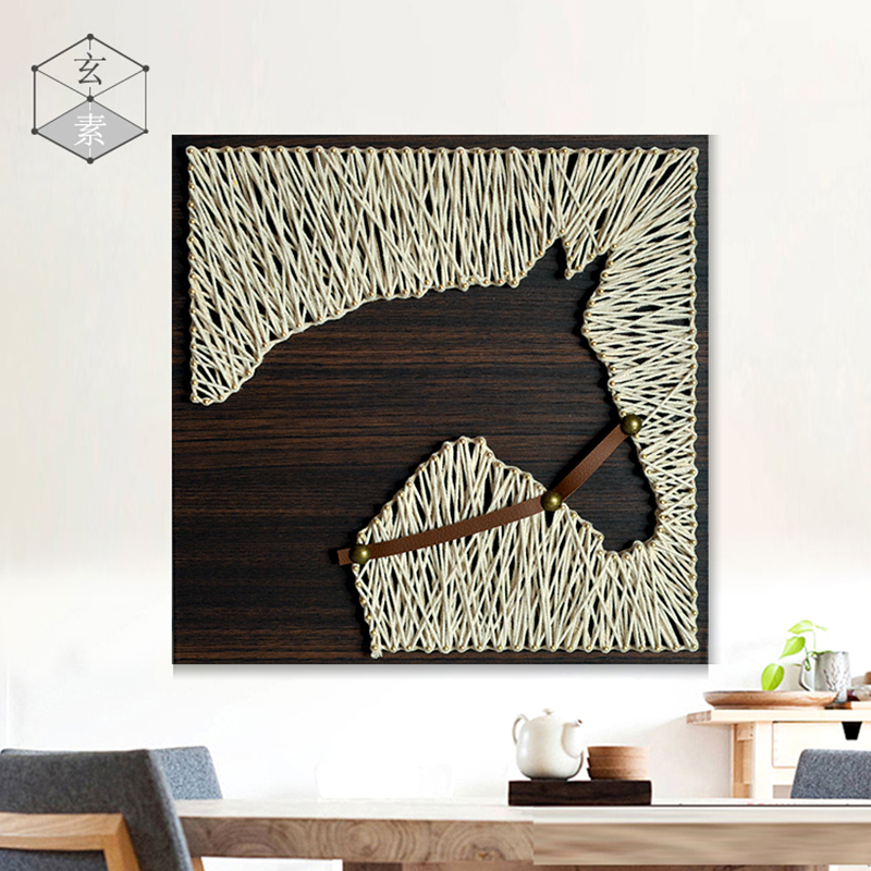 马头手工立体装饰画材料包 钉子毛线绕线画DIY纱线画成品弦丝画