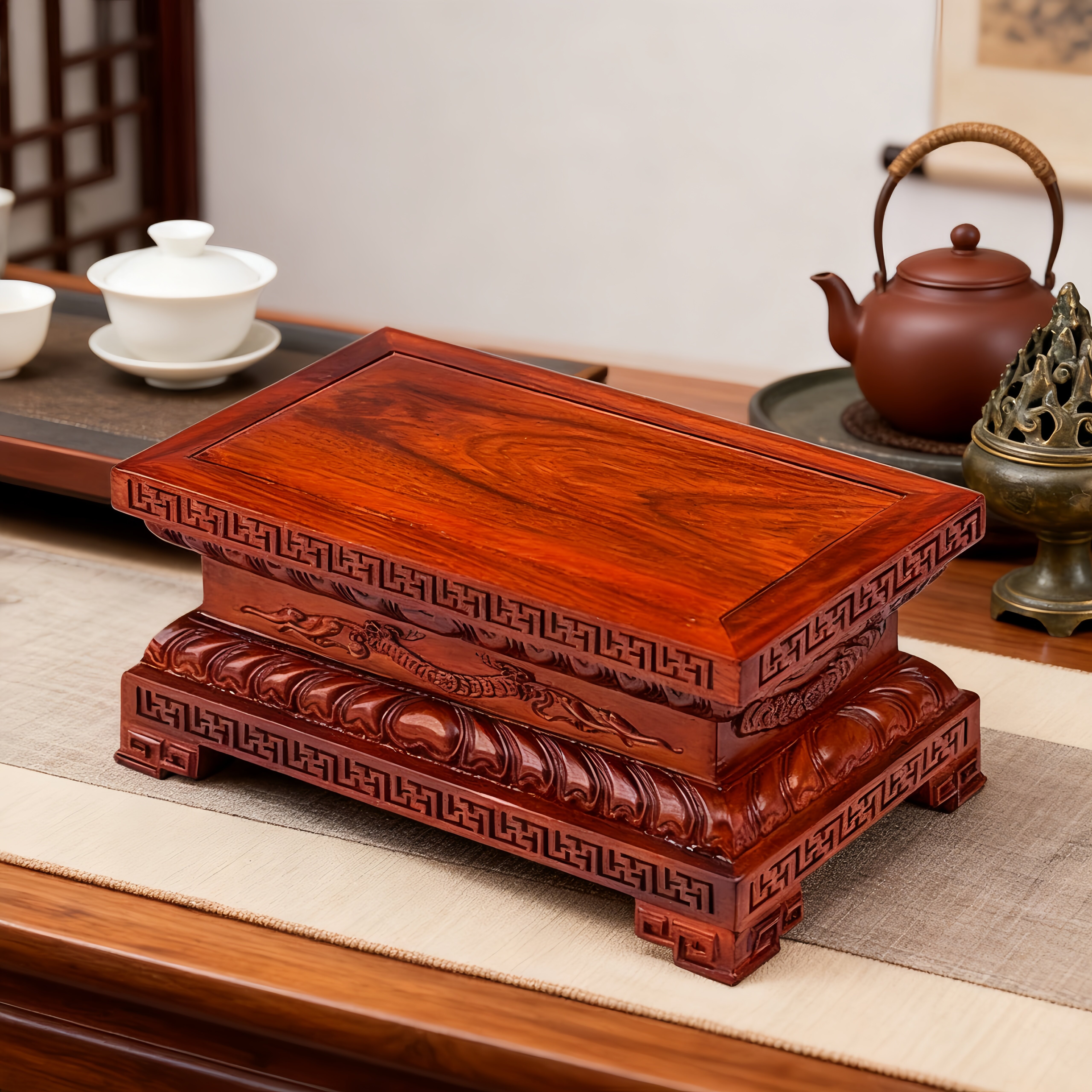 红木佛像底座加高财神观音莲花供奉关公神像菩萨家用摆件实木托架