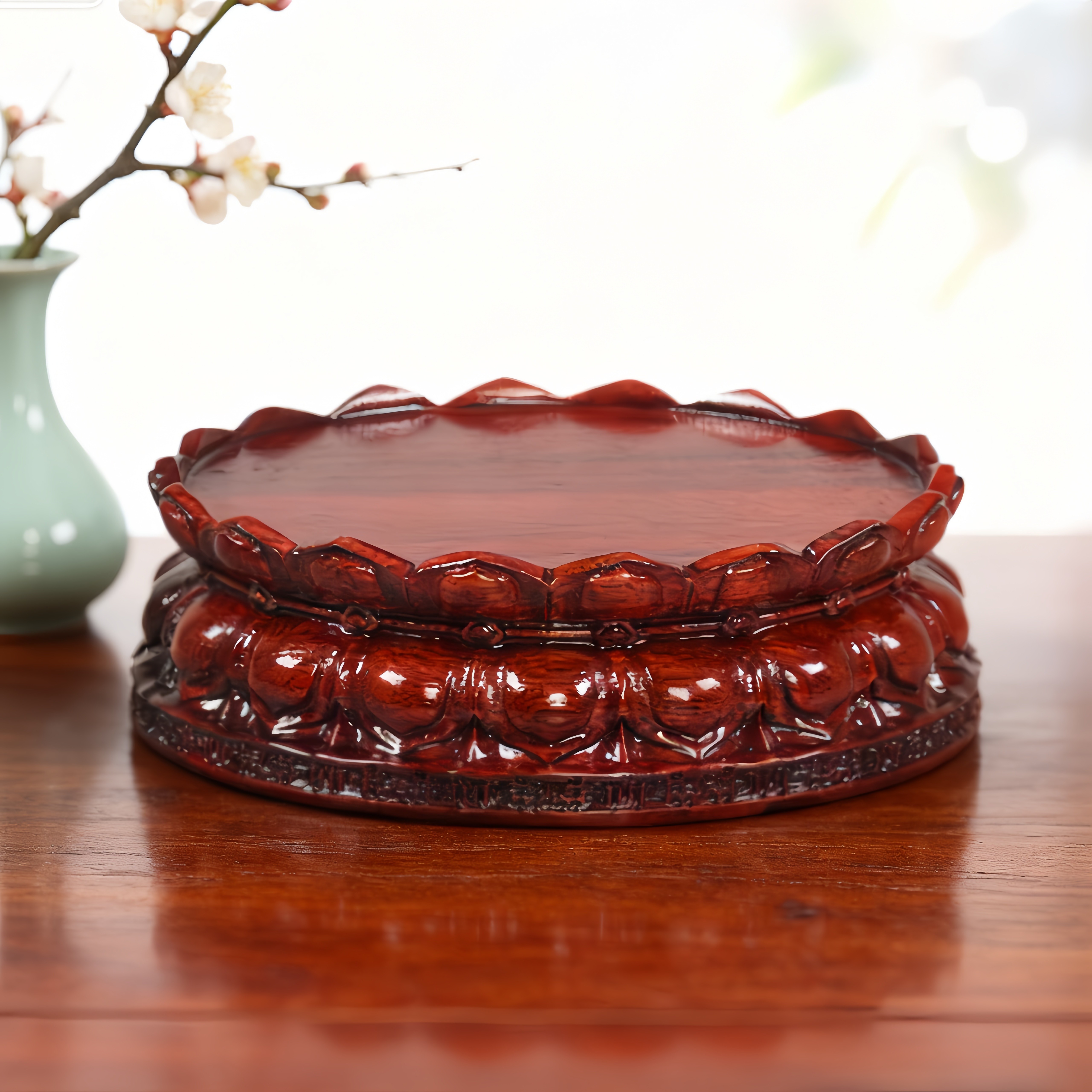 红木质花瓶底座圆形佛像茶壶花盆佛像鱼缸奇石头实木摆件底座托架