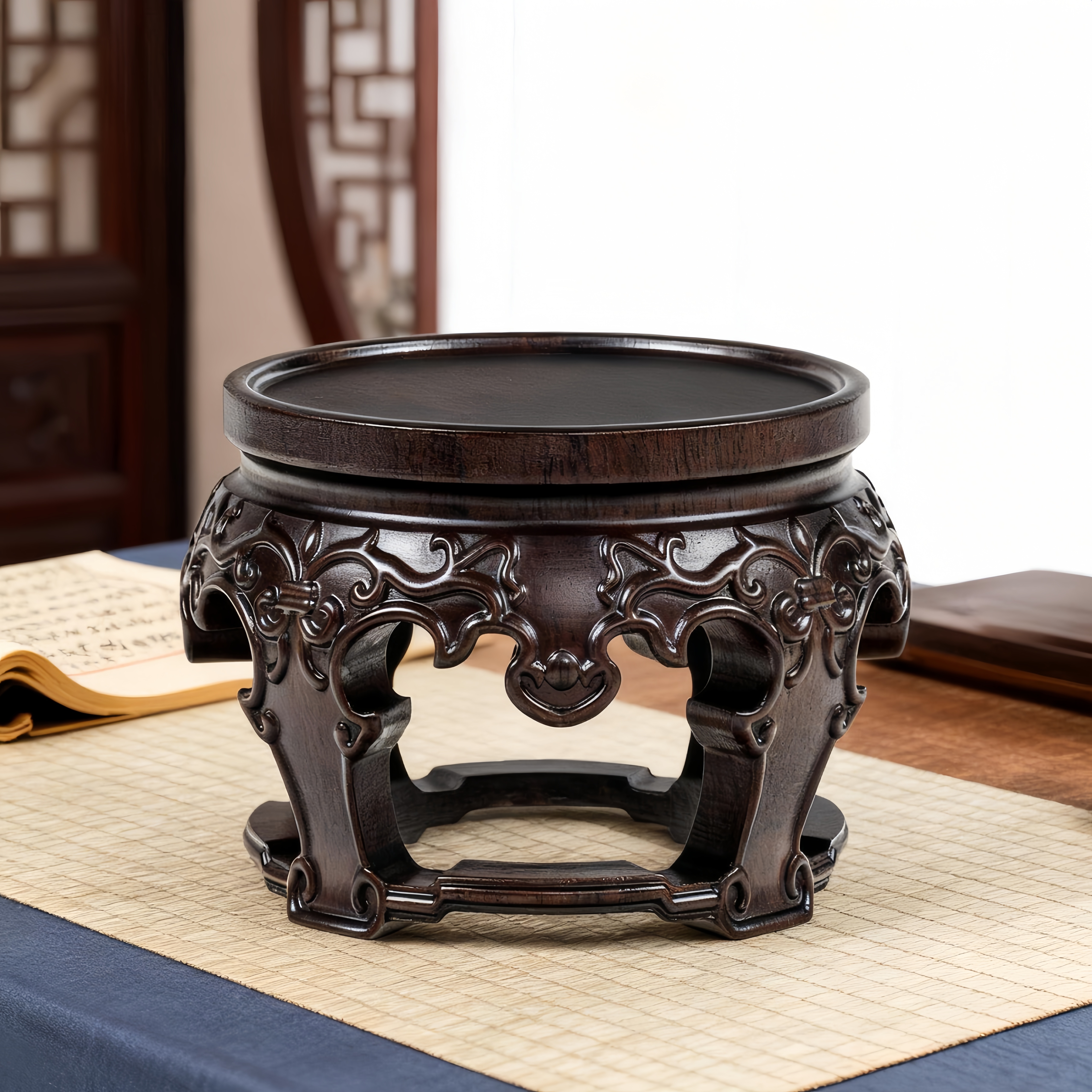 实木质黑檀整木镂空茶壶盆景香炉