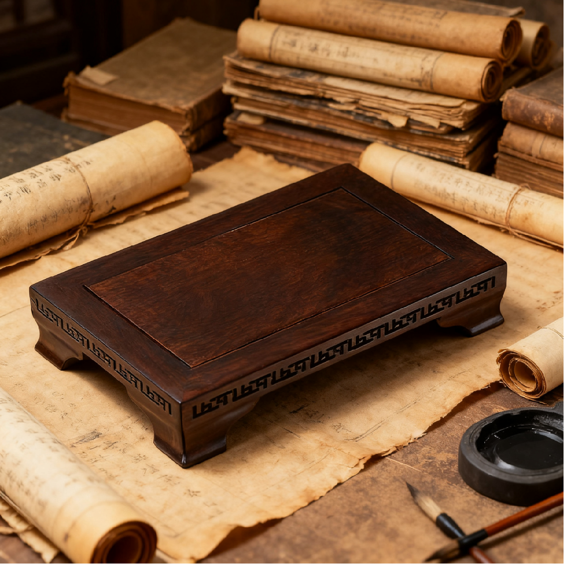 黑檀木实木底座摆件鱼缸茶壶托架