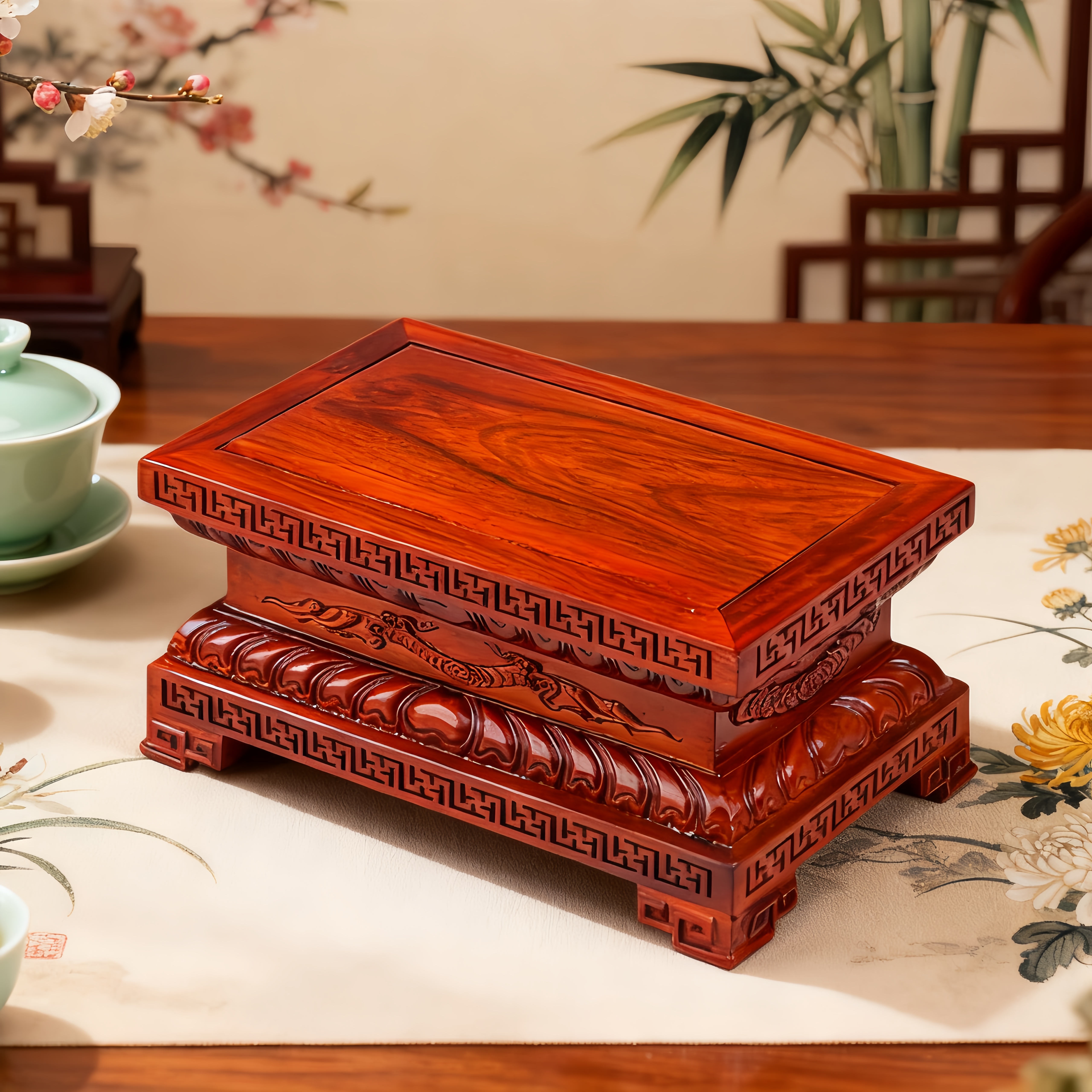 红木佛像底座财神莲花台观音