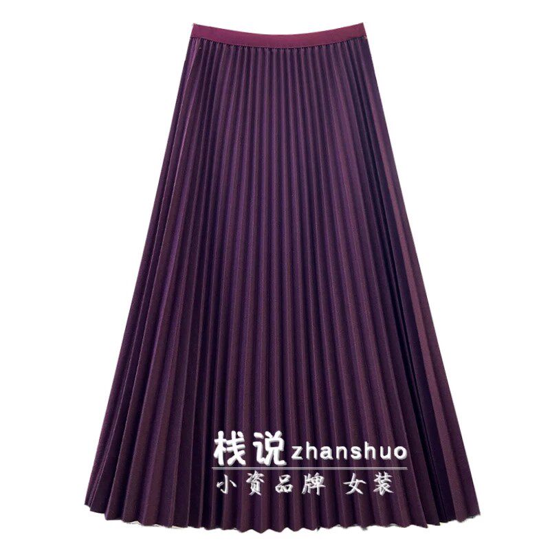 毛呢风琴褶垂感大摆半身裙女