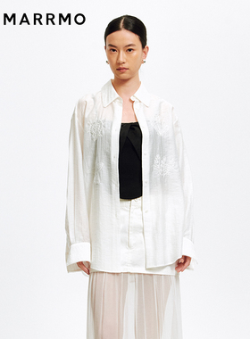MARRMO/马髦2025秋季新款休闲百搭蕾丝刺绣天丝宽松气质白衬衫女