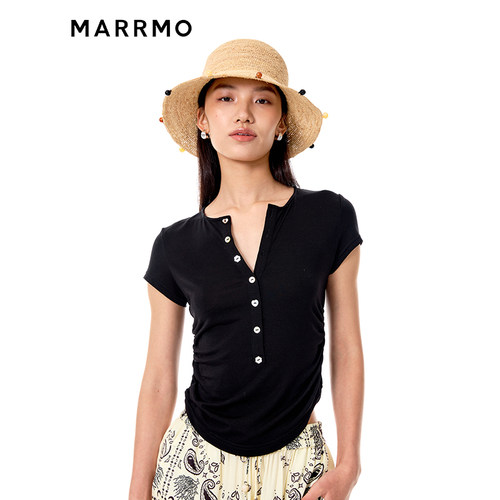 MARRMO/马髦修身百搭V领短袖上衣