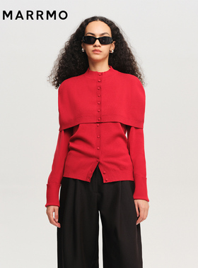 【新年限定款】MARRMO/马髦 2026早春新款真两件红色毛衣针织开衫