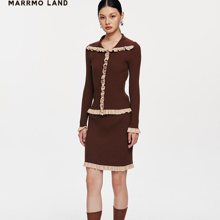 MARRMOLAND撞色木耳边羊毛半裙