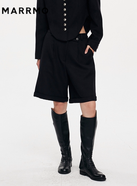 MARRMO/马髦 冬季新款马术时装高级羊毛黑色中裤直筒短裤女