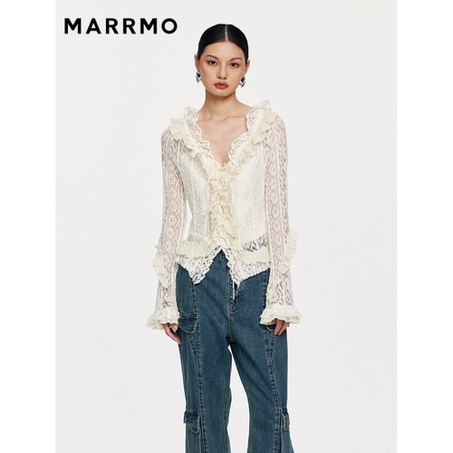 蕾丝木耳边长袖套头衫MARRMO