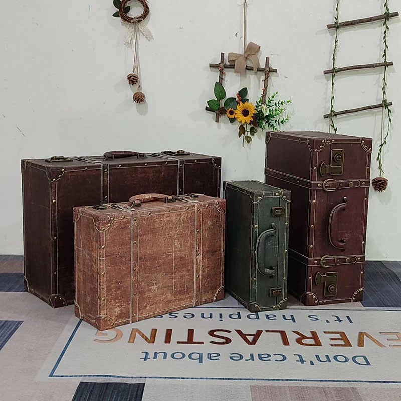 白色复古手提箱旅行箱衣帽间样板房道具箱老式皮箱整理箱收纳箱子