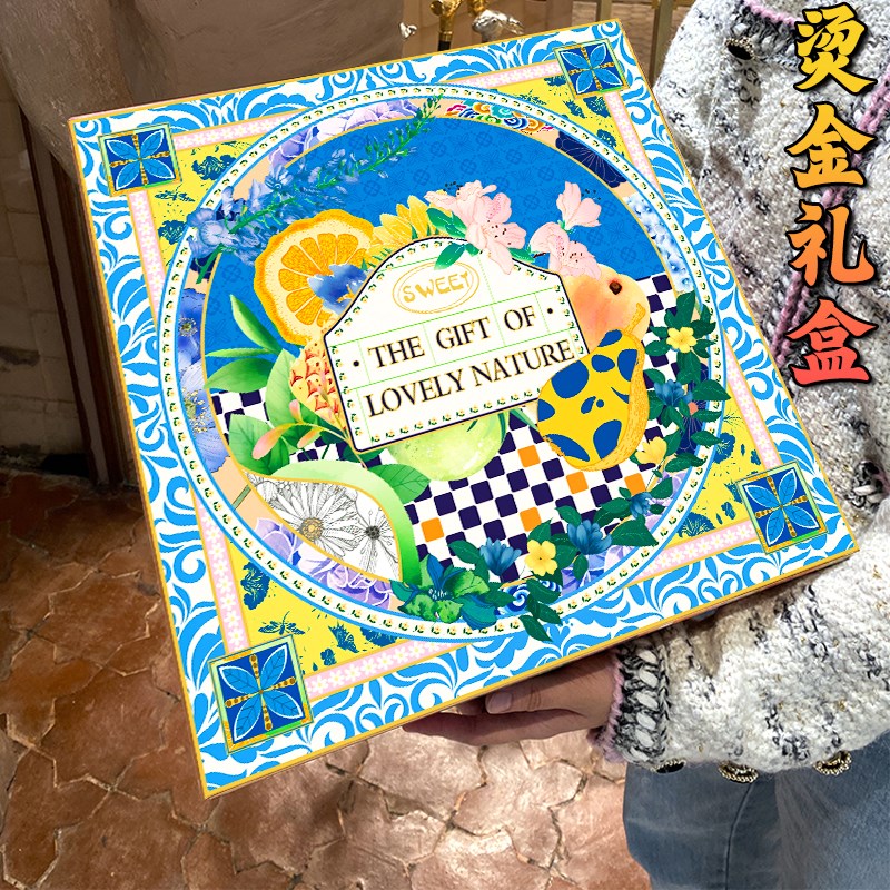 高档水果礼盒包装盒空盒子轻奢ins风烫金生日创意鲜花礼品盒