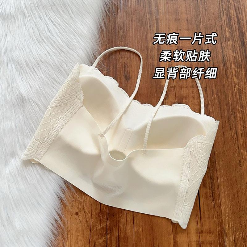 蕾丝小可爱防走光美背内衣女短款百搭细肩带免穿文胸一体裹胸罩吊