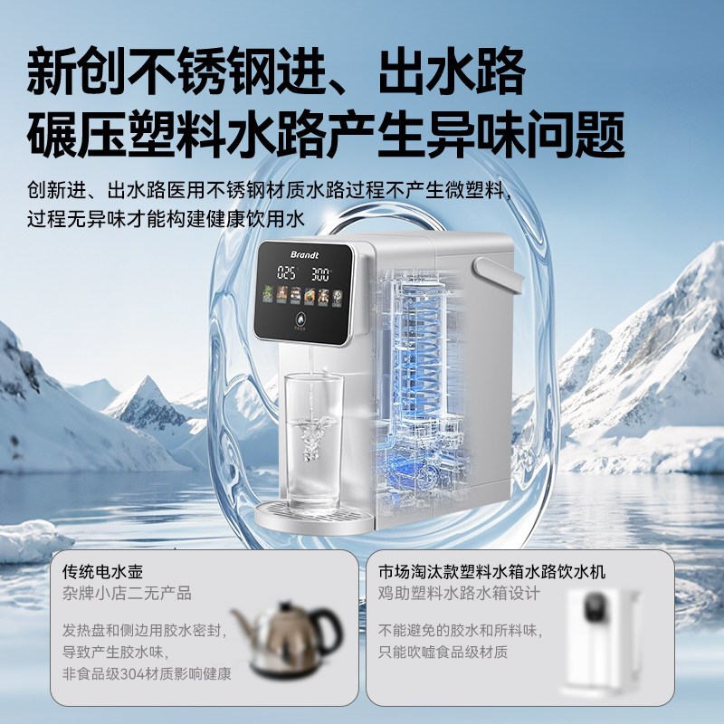Brandt白朗饮水机不锈钢瞬热式饮水机家用桌面饮水器直饮热水机