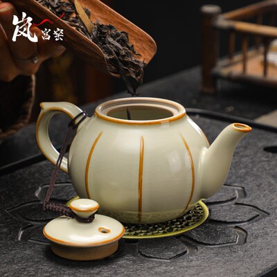 天青色汝窑茶壶单壶茶具家用泡茶功夫小茶壶陶瓷冰裂纹开片可养