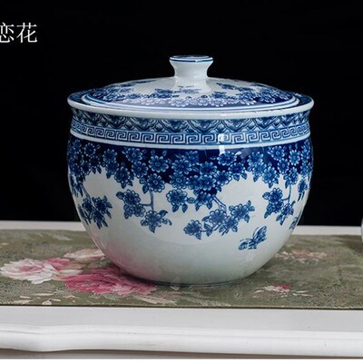 特价景德镇陶瓷米缸米桶青花储物罐腌菜缸水缸10斤20斤带盖