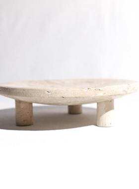 Wabi-Sabi风格黄色石灰华三脚架托盘摆件香薰托盘样板房书房客厅