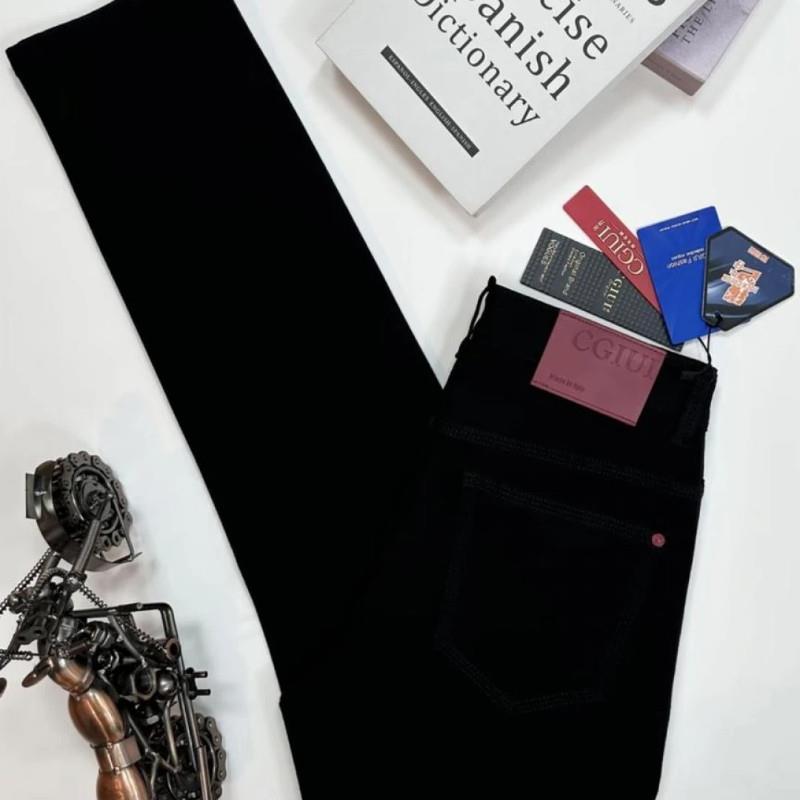 婵婵轻奢b2025秋冬新款纯黑男士软牛仔裤弹力修身直筒版型牛仔裤