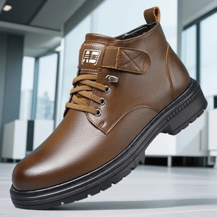 塔弗森商务男装专卖冬季高帮棉鞋男加绒保暖皮靴登山鞋复古工装鞋