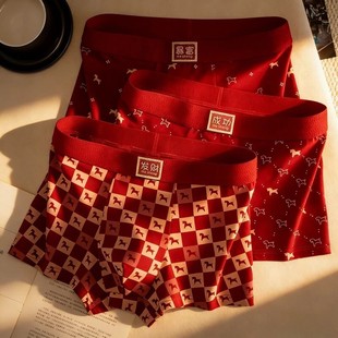 清you虎天品汇女装专卖本命年男士内裤棉i质2马年大红平角裤抑菌