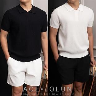 特琪轻奢服饰缝合领新贵可机洗针r织衫 设计感POLO领 短袖 男士