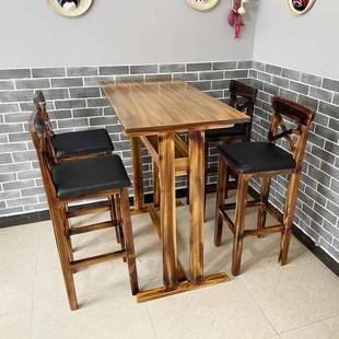 实木吧台桌椅家用高脚桌长方桌餐厅咖啡奶茶店阳台桌酒吧桌椅组合