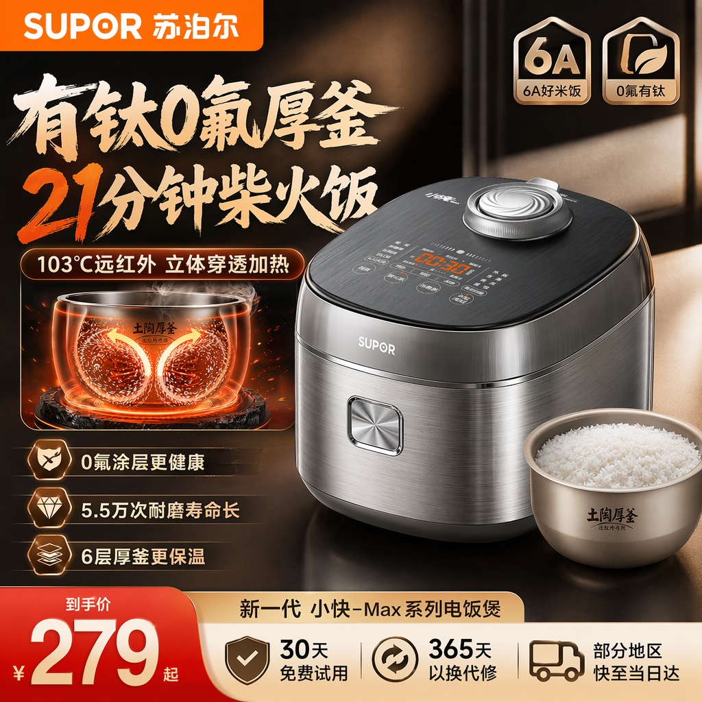 苏泊尔电饭煲政府补贴有钛0氟内胆智能预约家用电煮锅旗舰正品